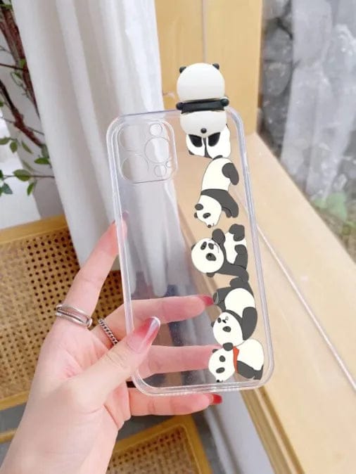 Panda 3D Toy Custom Slim Soft Cases-Diagonal Panda's / With 3D Toy