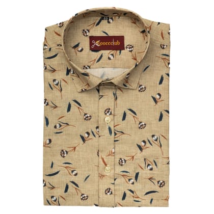 Cream Leaf Color Printed Color Cotton Shirts-XL (42 Inch) (107 CM) / Full