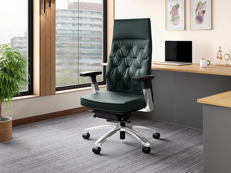 Posture Perfect High Back Leather Executive Ergonomic Revolving Chair (Black) (1 Year Warranty, Adjustable Armrest and Height)