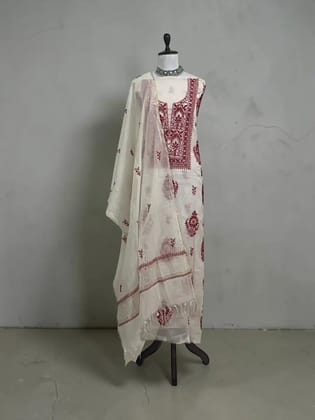 Hand-Embroidered Lucknow Chikankari Mul Cotton Unstitched Dress Material