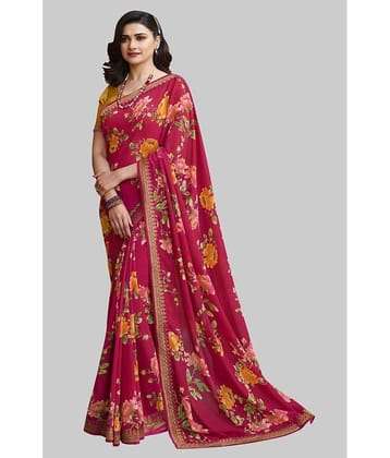 Gazal Fashions Chiffon Printed Saree With Unstitched Blouse Piece ( Multicolour )