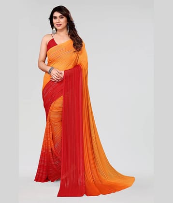 ANAND SAREES Satin Striped Saree With Unstitched Blouse Piece ( Yellow )