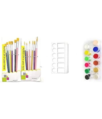 ECLET Combo 12 Painting Brush (6 Round + 6 Flat)+ Color Plate +12 Shade Tempra Colors/Paints/Water Colours for Painting/Kids/Colour Paints/Drawing for Kids
