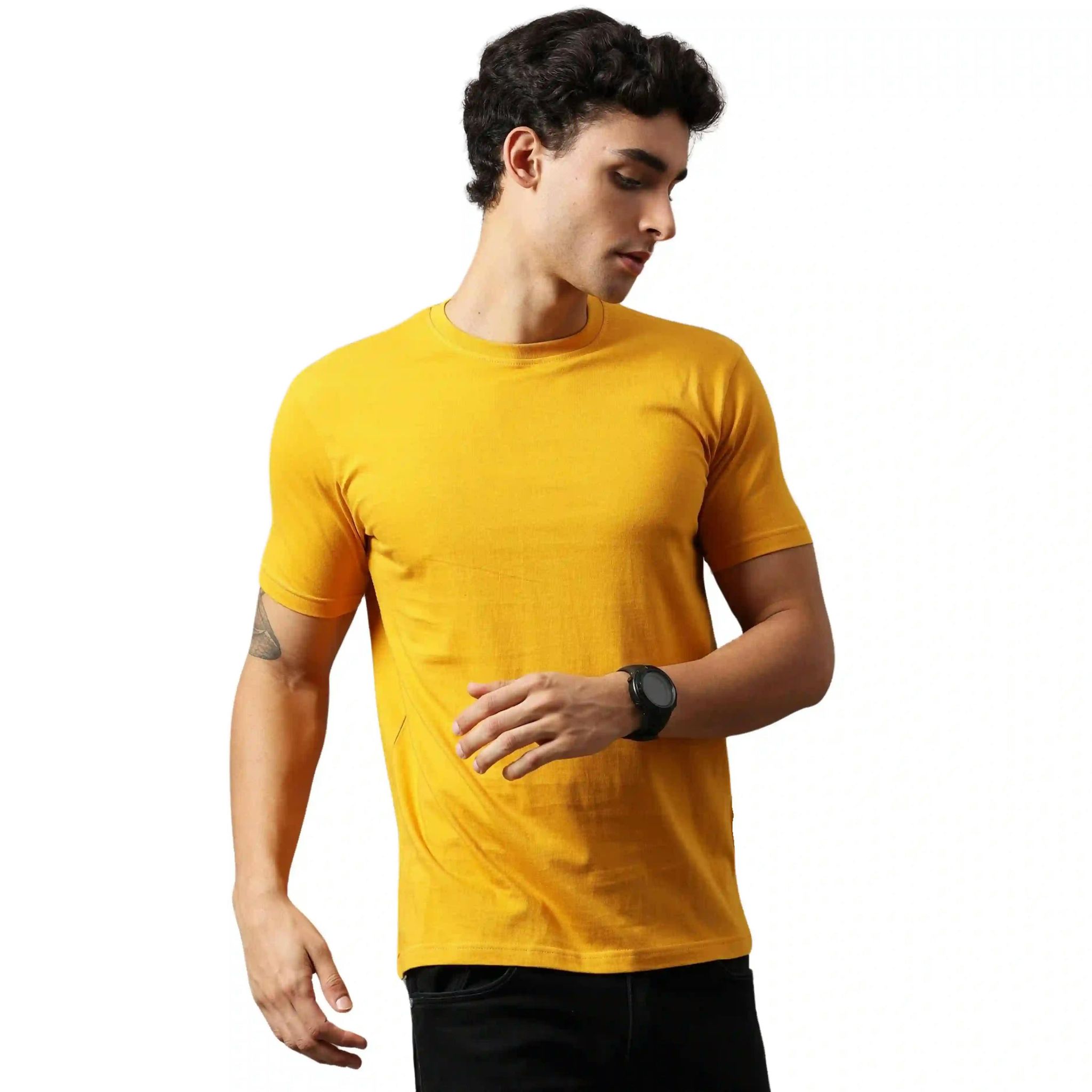Summer Basic T-Shirt Relaxed Fit 100% Cotton Mustard X-Large