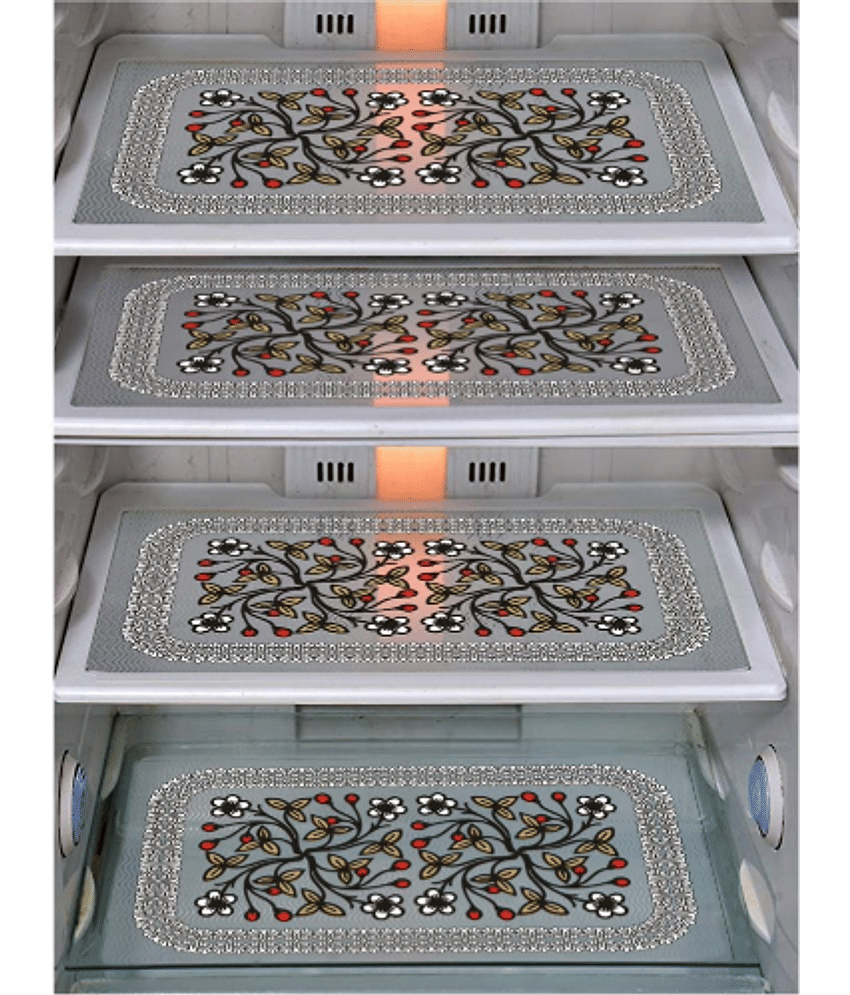 Crosmo PVC Floral Fridge Mats ( 43 29 ) Pack of 4 - Multicolor