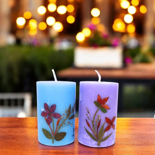 Vanilla and Lavender Scented Eco-friendly Soy Wax Pillar Candles-Set of 2 - Lemongrass
