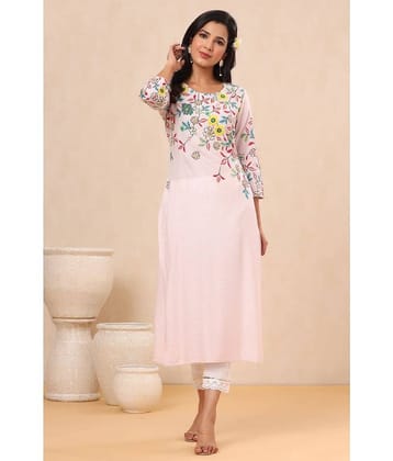 Juniper Rayon Printed Straight Women's Kurti - Pink ( Pack of 1 )