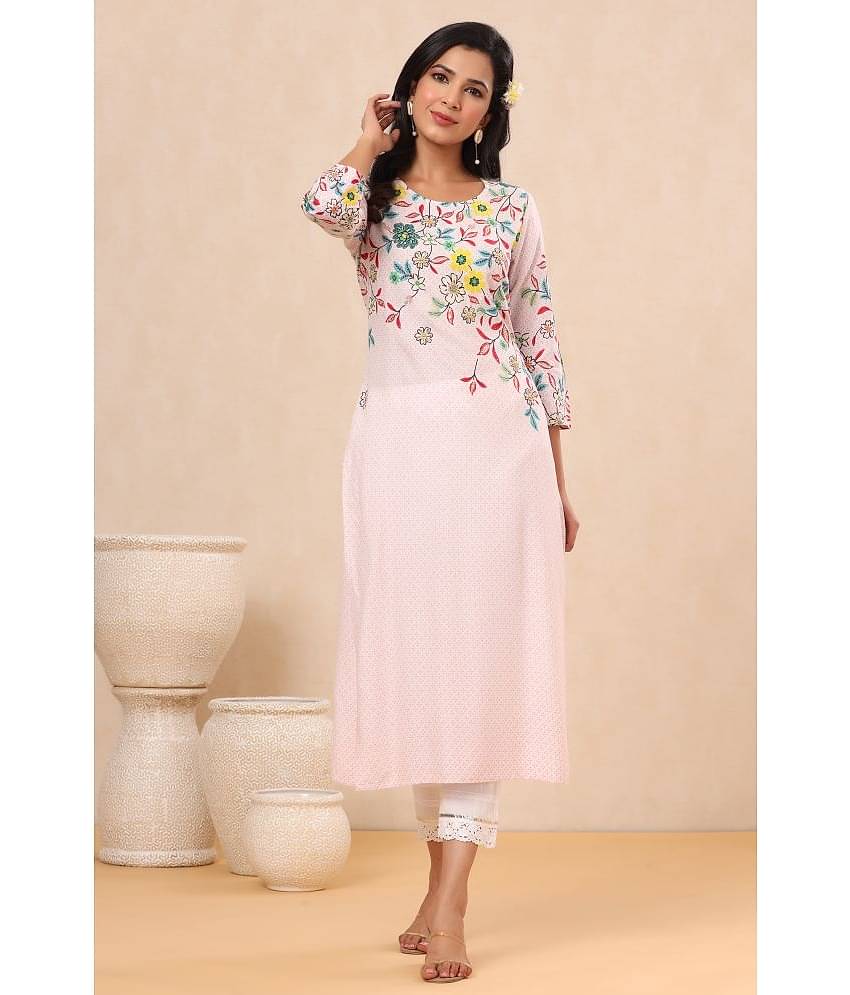 Juniper Rayon Printed Straight Women's Kurti - Pink ( Pack of 1 )