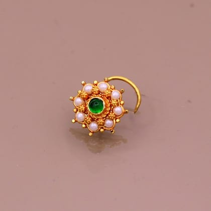 Antique design handmade gorgeous 20kt ct  yellow gold awesome nose pin stud with gorgeous pearl and green onyx stone gnp14