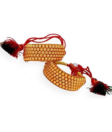 Jewar Mandi Red Fabric Gold Plated Rajputi/Rajasthani Punchi/Pochi Set Brass Jewelry For Women & Girls 8225