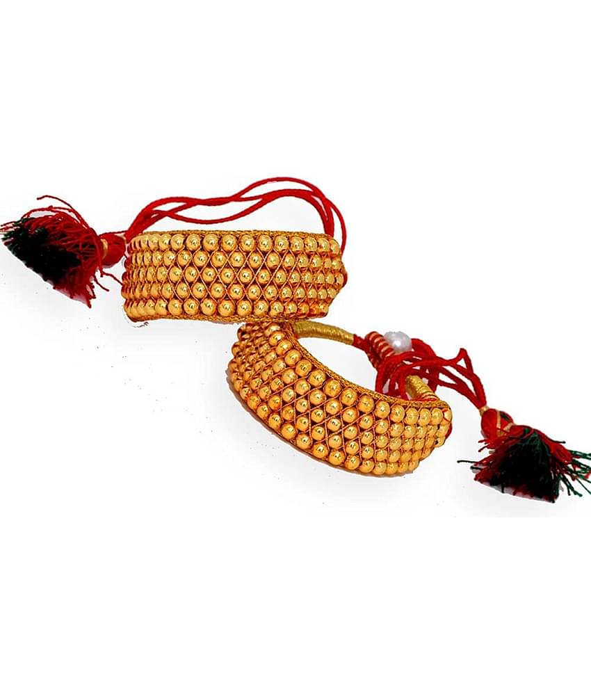 Jewar Mandi Red Fabric Gold Plated Rajputi/Rajasthani Punchi/Pochi Set Brass Jewelry For Women & Girls 8225