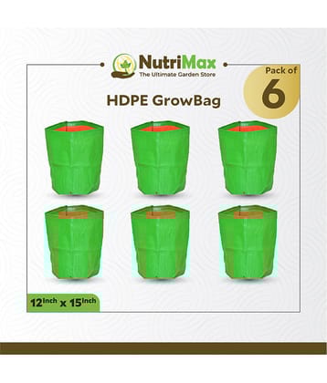 Nutrimax HDPE 200 GSM Growbags 12 inch x 15 inch Pack of 6 Outdoor Plant Bag