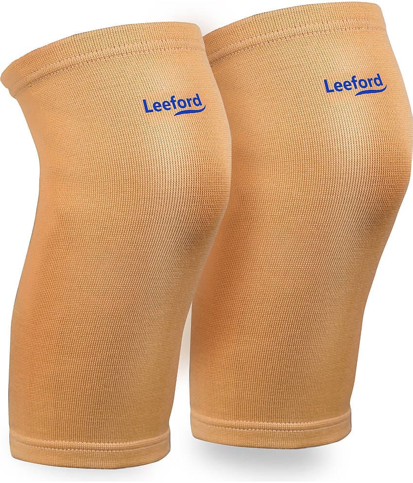 Leeford Unisex Sports Knee Support - Joint Stability & Pain Relief, Beige, (1 x Pair, XL)