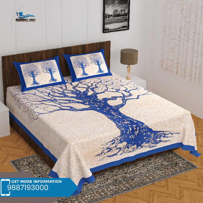 3001-Hometrade India-Standard King Size (90*108 Inches) Double Bedsheet With 2 Pillow Cover-RJ-14-Jaipur lining-3236
