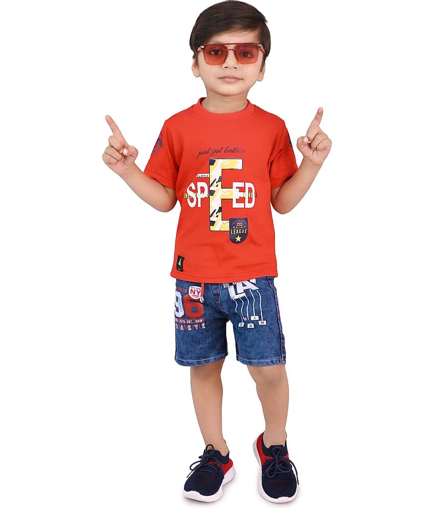 DS DRESSES Pack of 1 Boys Cotton Blend T-Shirt & Shorts Set ( Red )