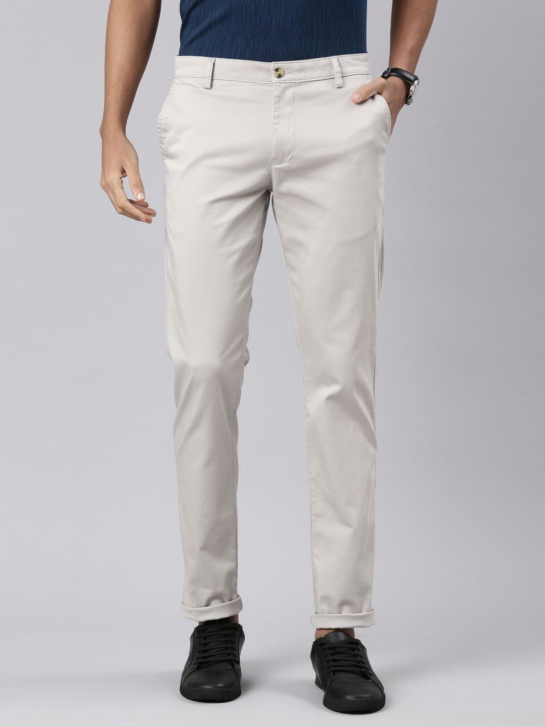 Classic Polo Men's Steel Grey Cotton Lycra Slim Fit Trousers | TRS-MELLOW-ST.GRY MF LY