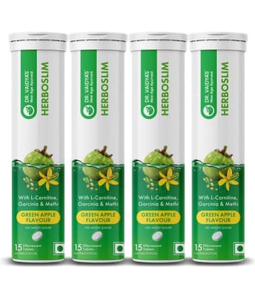 Dr. Vaidya's Herboslim Effervescent with L-Carnitine| Green Apple Flavour|(15 Tablets Each)Pack of 4