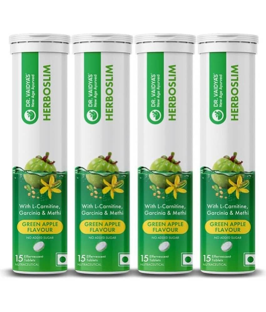 Dr. Vaidya's Herboslim Effervescent with L-Carnitine| Green Apple Flavour|(15 Tablets Each)Pack of 4