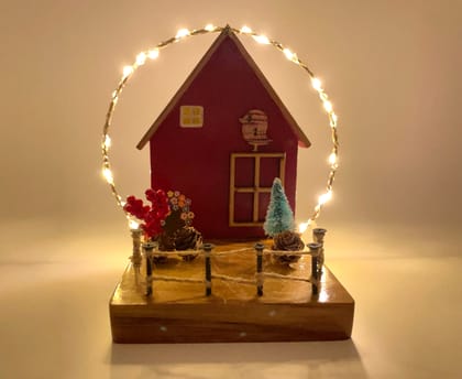 Cottages with String Lights-Red Christmas House
