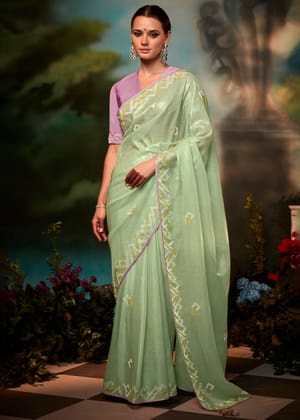 Light Green Woven Designer Organza Silk Saree