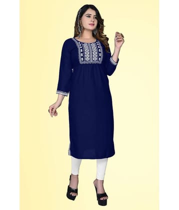 haya fashion - Navy Rayon Women's Straight Kurti ( Pack of 1 )