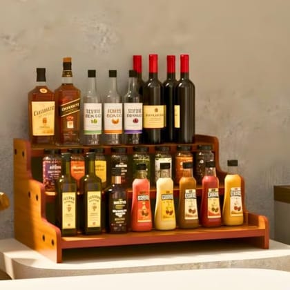 3-Tier Spice Rack, 13.8 Inch Wood Step Shelf Countertop Spice Storage Holder, Kitchen Pantry Cabinet
