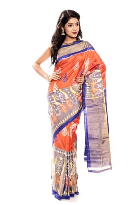 Pochampally Saree - Ikkat Silk Saree in Orange