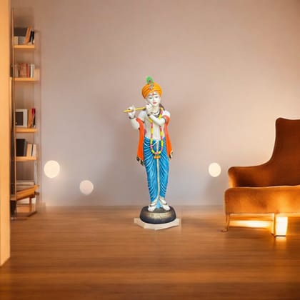 Standing Pagadi Krishan Idol with Bansuri, Height- 30 inches-Poly Resin