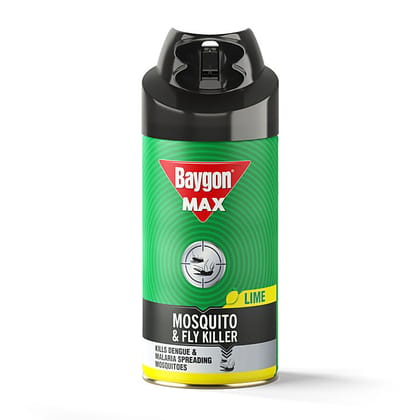 Baygon Max Mosquito & Fly Killer Spray - Lime Fragrance, Double Nozzle, 200 Ml