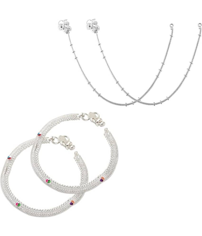HEER COLLECTION - Silver Anklets ( Pack of 2 )
