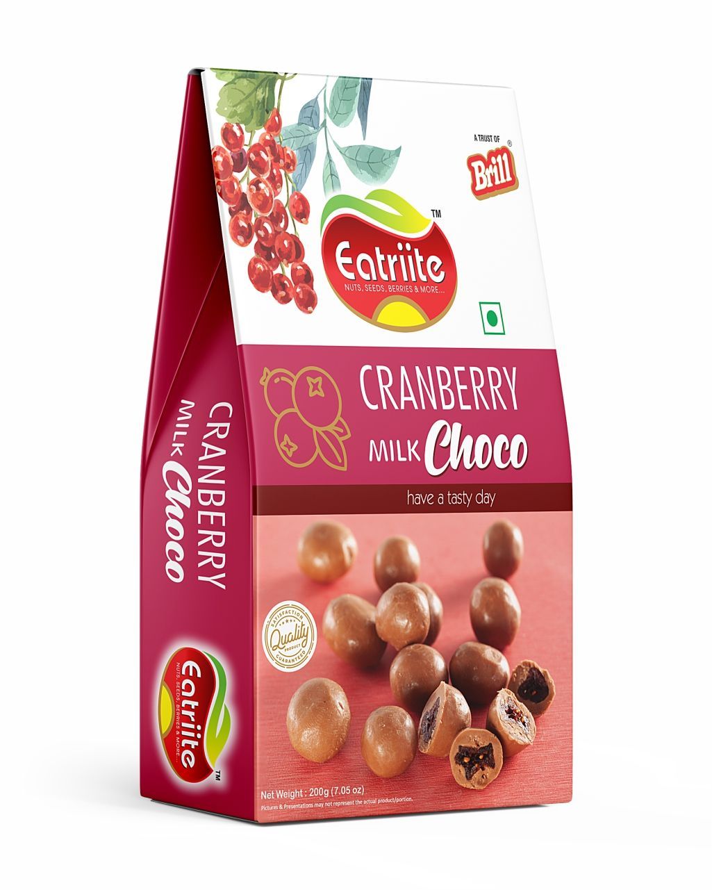 Eatriite Cranberry Milk Chocolate (Milk-Chocolate Coated Cranberries) Bites, 200 gm