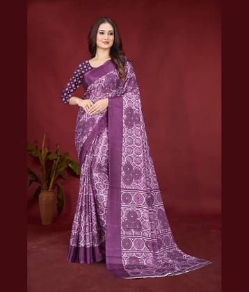 JIHANA FAB Chiffon Printed Saree With Unstitched Blouse Piece ( Purple )