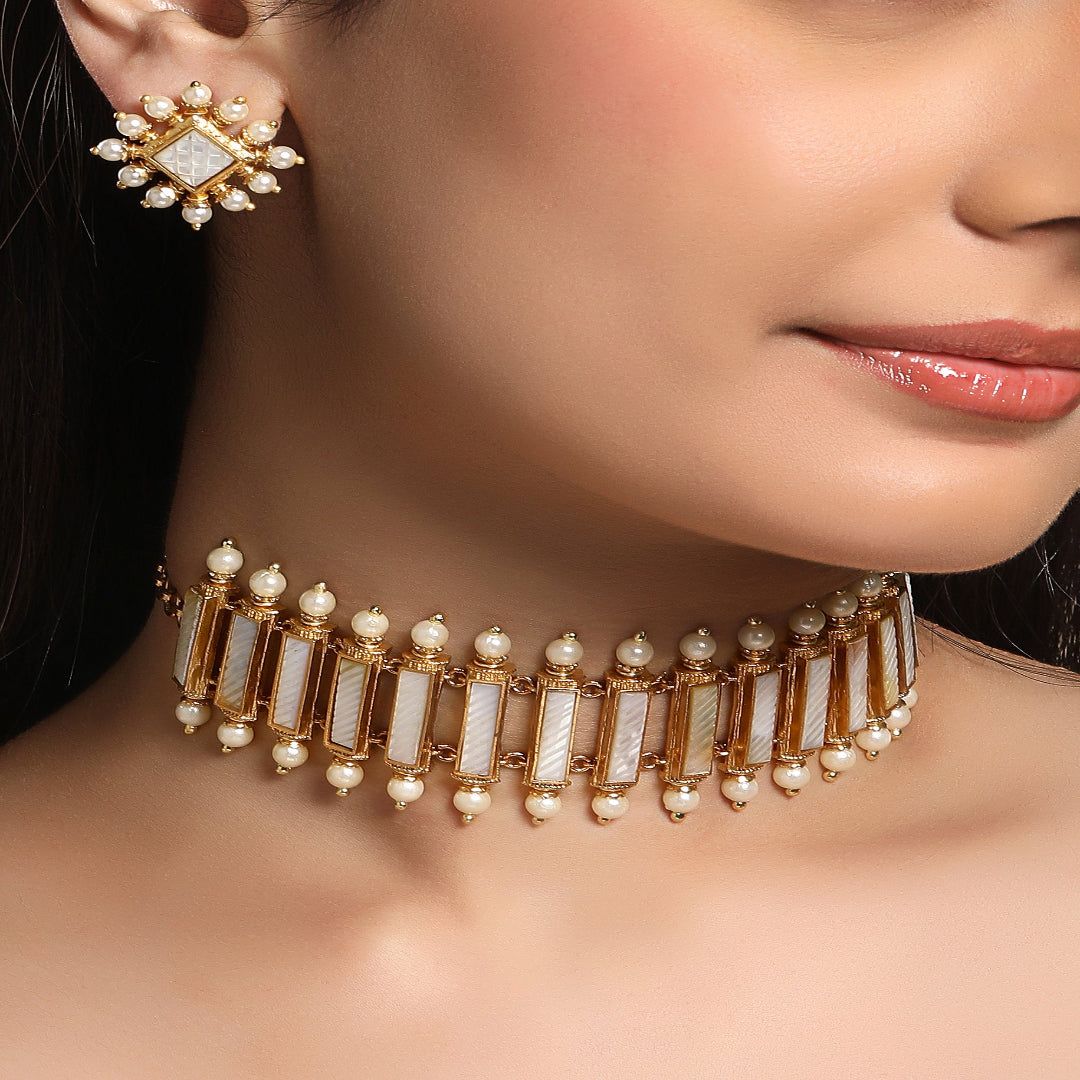 Classic mother of pearl Necklace Set for Women - HRNS353