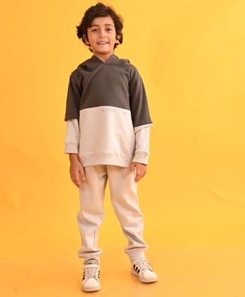 GREY TMR COLOR BLOCK FLEECE BOYS HOODIE LIGHT GREY JOGGER SET - LIGHT GREY-6-12 MONTHS / 2N / LIGHT GREY