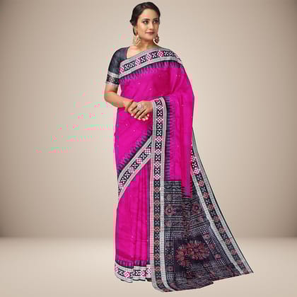 Buti Design Pasapalli and Temple border Pink Berry Sambalpuri Silk Saree Buti Design Pasapalli and Temple border Pink Berry Sambalpuri Silk Saree