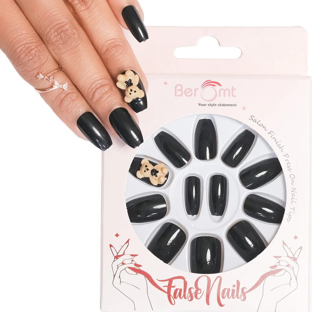 TEENAGE GIRL KIDS NAILS (NAIL KIT INCLUDED)-Black Flower