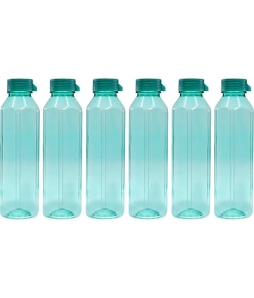 PearlPet Topaz-1000ML-GREEN-6PCS Green Plastic Water Bottle 1000 mL ( Set of 6 )
