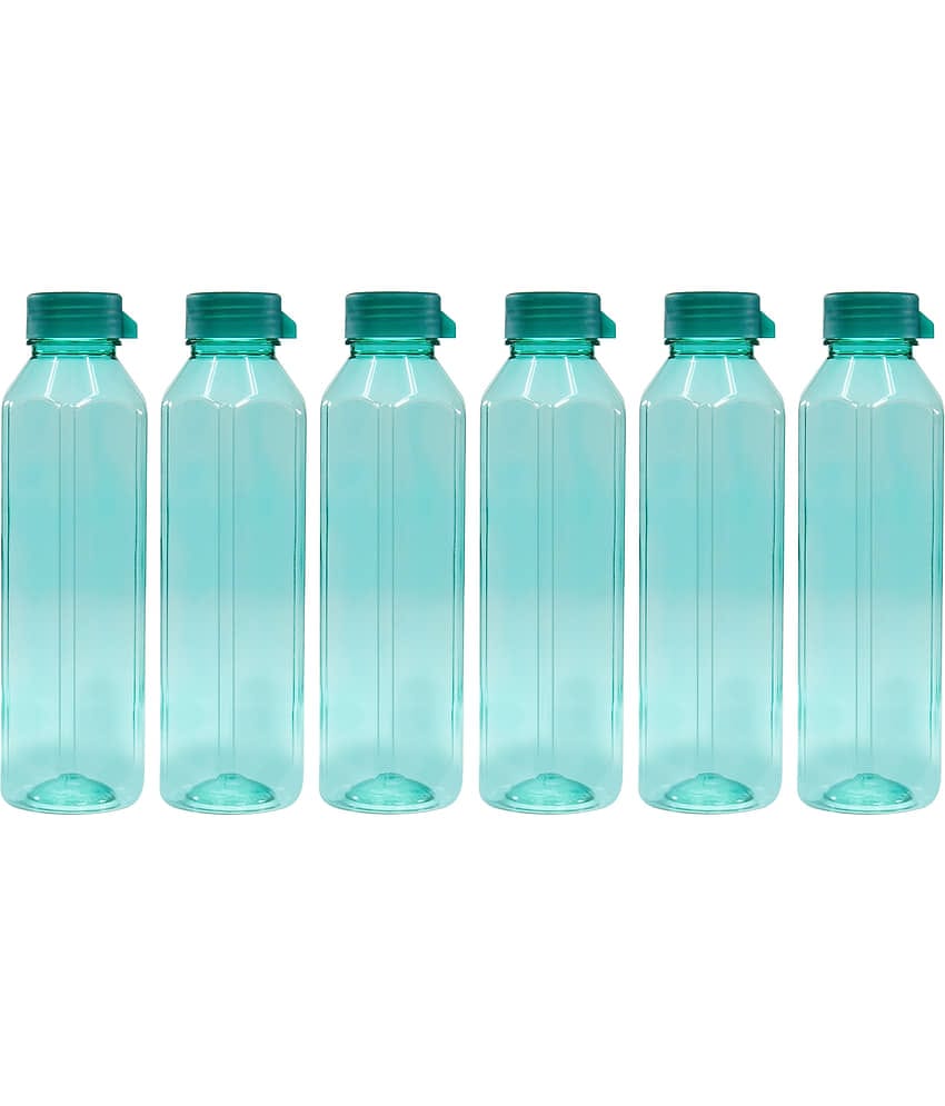 PearlPet Topaz-1000ML-GREEN-6PCS Green Plastic Water Bottle 1000 mL ( Set of 6 )