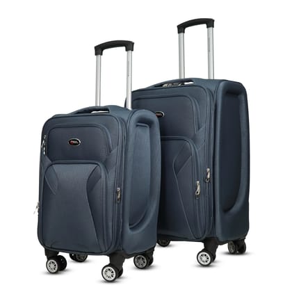 AMERICAN TRAVELLER Touris Bite 2-Piece Softside Trolley Luggage Set, 360 Spinner Wheels, Telescopic Handle, Front Pockets, Twill Fabric, Black, Navy Blue, Brown (2,Dgrey, S,M)