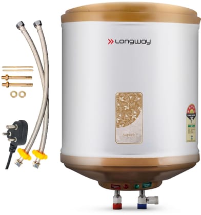 Longway Superb 25 ltr with Free Installation Kit Automatic Storage Water Heater with Multiple Safety System & Anti-Rust Coating 5 Star Rated (Ivory, 25 Ltr, Pack of 1) Longway Superb 25 ltr with Free Installation Kit Automatic Storage Water Heater with M
