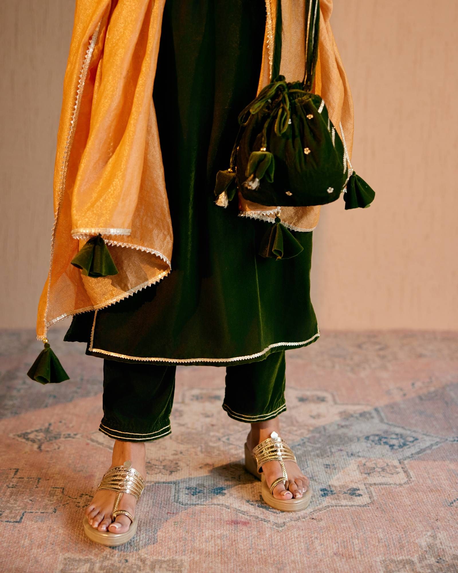 Olive Embroidered Potli Bag-Olive