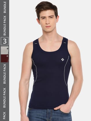Men's Assorted Pack of 3 Solid Combed Cotton Racerback Styled Gym Vest Men's Assorted Pack of 3 Solid Combed Cotton Racerback Styled Gym Vest