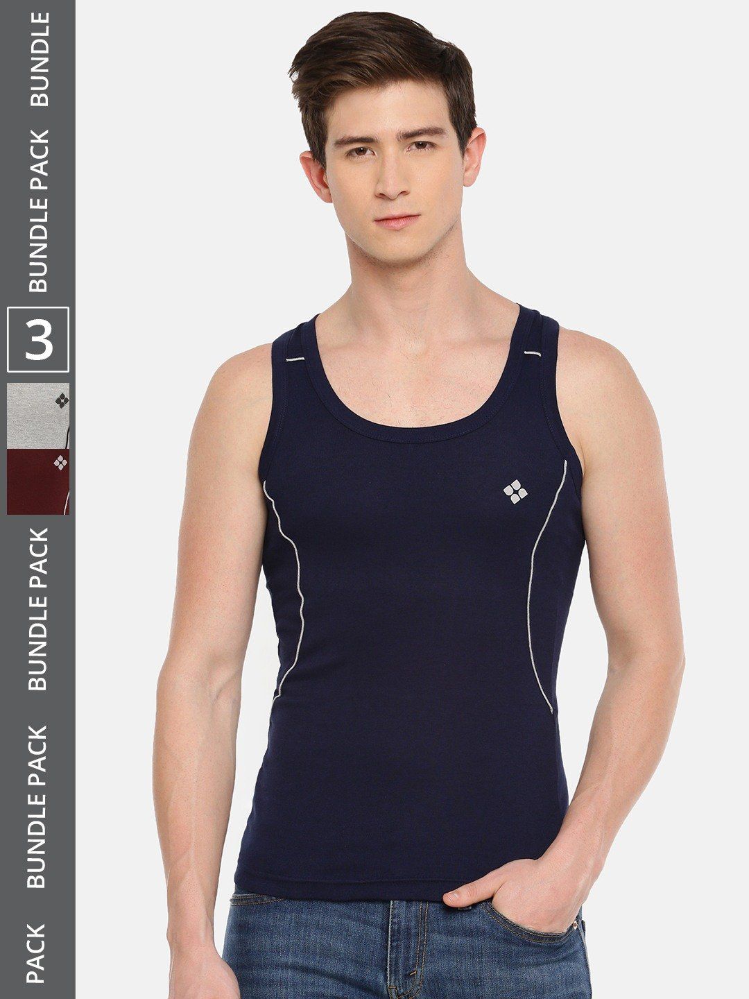 Men's Assorted Pack of 3 Solid Combed Cotton Racerback Styled Gym Vest