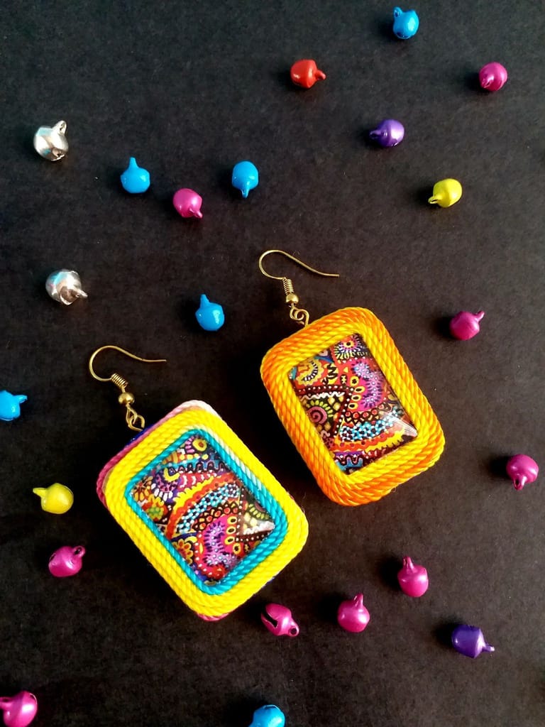 RAINBOW THREAD GLASS EARRINGS- SQUARE SHAPED 2