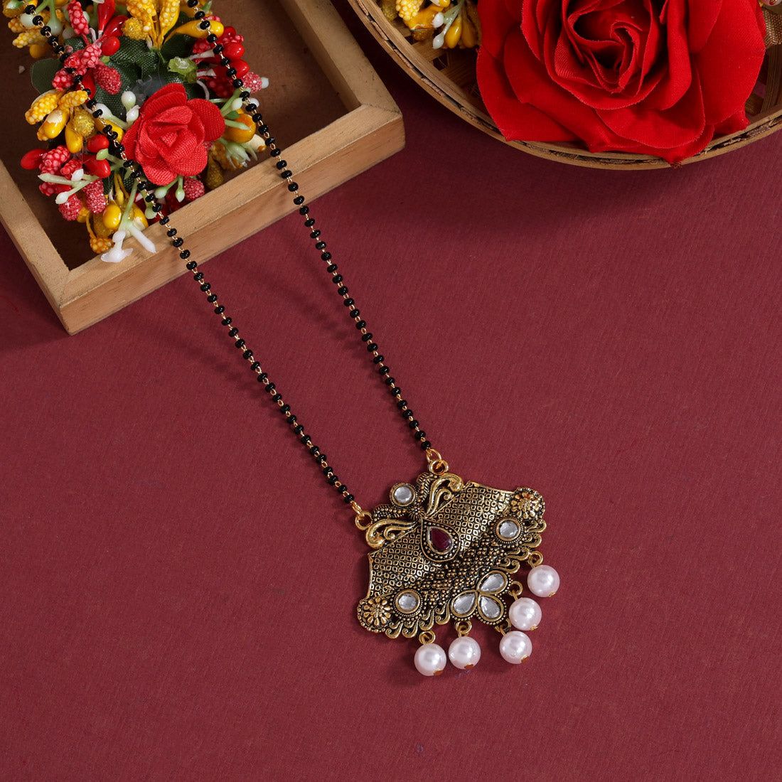 White Color Mangalsutra (MS288WHT)-Length: 44.00 CM x Width: 0.20 CM / White / Alloy With Good Quality Gold Plated