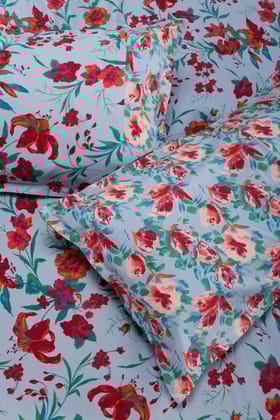 Lily Bagh Sky Blue Cotton Bedsheet-Double: 90 x 108 in / Sky Blue / Aqua