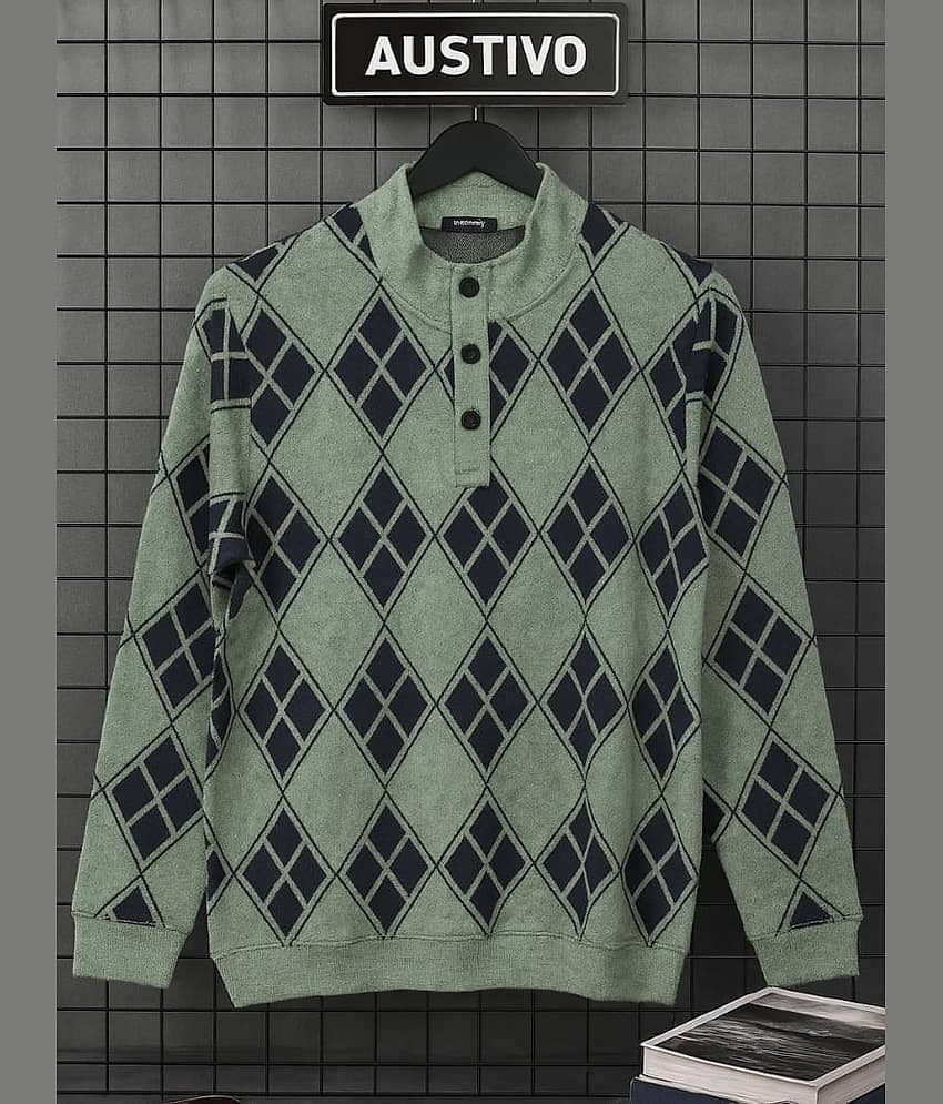 AUSTIVO Cotton Blend High Neck Men's Full Sleeves Cardigan Sweater - Green ( Pack of 1 )