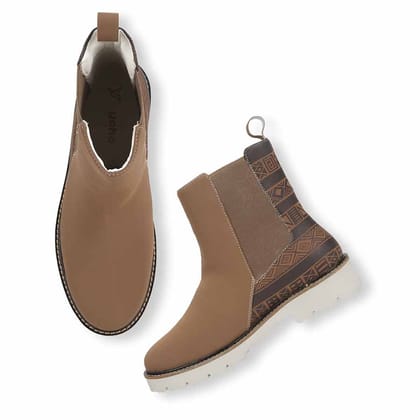 Women Printed Boots-Brown / 5