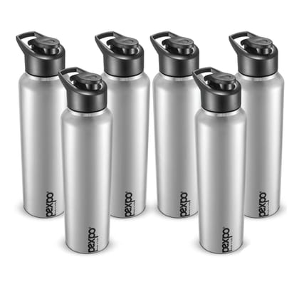 PEXPO Stainless Steel Sports/Fridge Water Bottle, 1000 ml, Pack Of 6 Silver, Chromo | Eco-Friendly & Leak-Proof Water Bottle