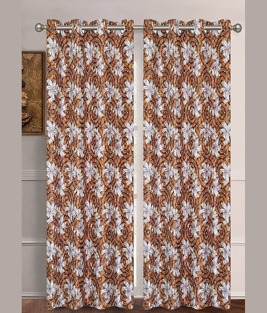 Home Candy Set of 2 Long Door Semi-Transparent Eyelet Polyester Brown Curtains ( 274 x 120 cm )